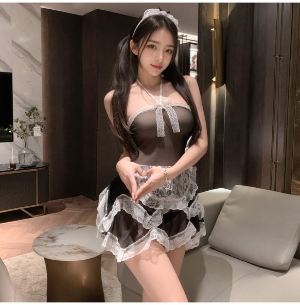 FEE ET MOI - Innocent Maid Hot Mesh Dress (White - Black)